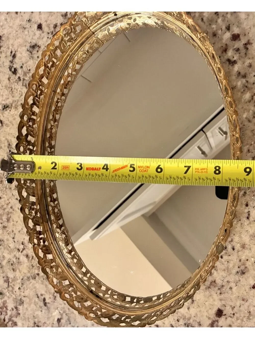 Vintage Gold Tone Decorative Oval Mirror Tray